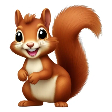Cute baby red squirrel face smiling with bushy tail, whole squirrel sticker