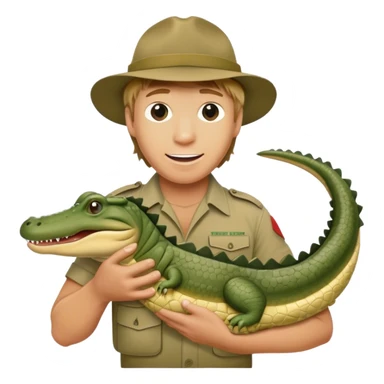 Cinematic Realistic Steve Irwin Portrait Emoji, in his signature khaki attire, holding a crocodile or giving an excited thumbs-up. The scene is lit with vibrant, natural sunlight, emphasizing his adventurous spirit and deep connection to nature. sticker