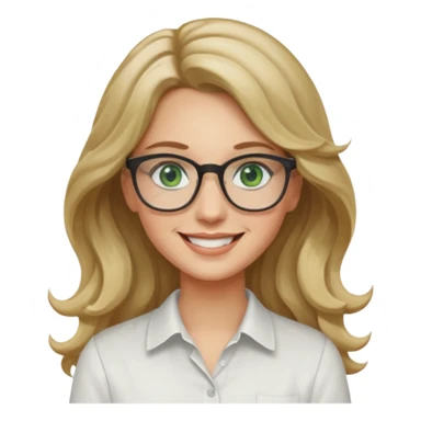 long wavy dirty blonde hair woman with green eyes and glasses smiling sticker