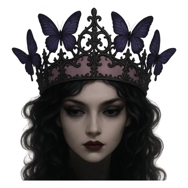 butterfly crown with matte pink base, purple butterflies, gothic filigree, mysterious and elegant, transparent background sticker