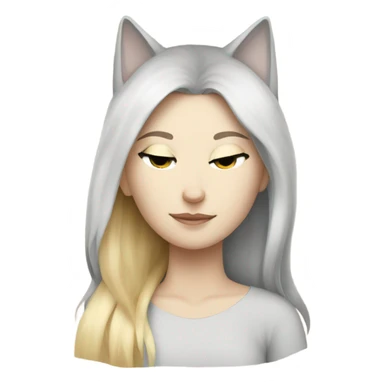 blonde girl side sleeping gray and white cat sticker