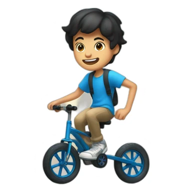 a ten-year-old boy with black hair and blue eyes with freckles juggles on a unicycle sticker