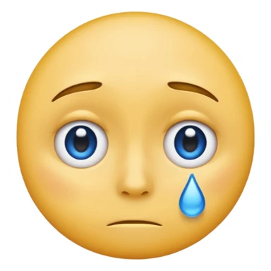 A regular, simple, yellow  skin, round face emoji looking straight at me not smilling, just staring with a blue and almost clear looking tear rolling down its cheek sticker