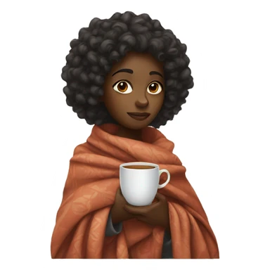 a black girl with curly hair wrapped in a blanket with a cup of tea sticker