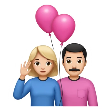 Mom in pink shirt dad in blue shirt holding black baloon sticker