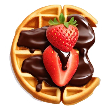 Cut up strawberries and chocolate sauce on Belgian waffle sticker