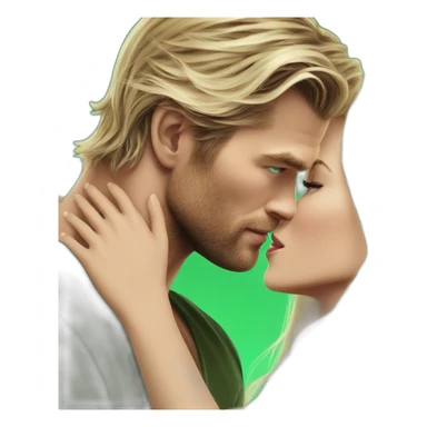Chris hemsworth kiss blond woman with green eyes amd very very very long hair sticker