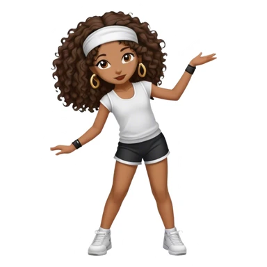 Dancing brown girl with long darn brown curly hair with headband hip hop sticker