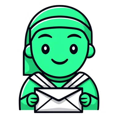 Maya hieroglyphic smile face - receiving a letter, perfect geometric lines, ONLY white and deep green colors, no other colors, flat design, clear messaging symbolism sticker
