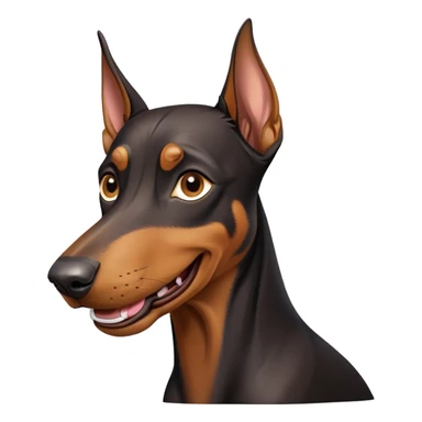 cinematic-comical-doberman pinscher-portrait-emoji,-head-tilted-dramatically-with-an-exaggeratedly-amused-expression,-featuring-a-vibrant-black and tan-fur-with-a-lively-sheen,-wide,-expressive-brown-eyes-filled-with-playful-disbelief sticker