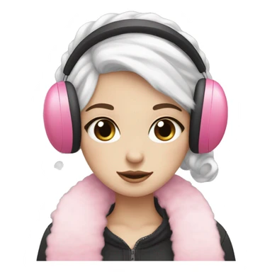 pale girl blushy with black blow out hair and a pink scarf with white fluffy earmuffs sticker