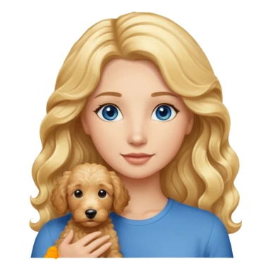 Long blonde hair, blue eyed woman with wavy blond goldendoodle sticker