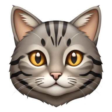 cinematic-cute-grey-and-black-brown-tabby-cat-portrait-emoji,-head-tilted-playfully-and-inquisitively,-sleek-grey-brown-fur-with-bold-black-tabby-stripes-and-a-distinctive-m-shaped-marking-on-the-forehead,-sparkling-amber-eyes,-simplified sticker