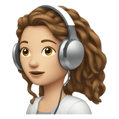 young white woman, brown hair with reflections wearing headphones and editing in computer sticker