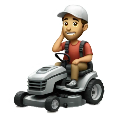 Brunette man with a baseball hat mowing the lawn talking on the phone sticker