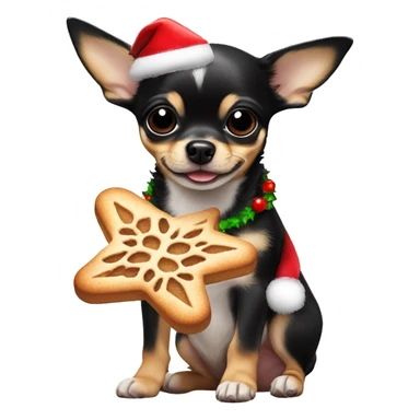 black & tan chihuahua puppy holding a christmas cookie sticker
