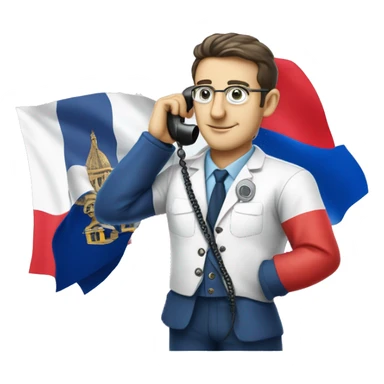 Einchtein dressed in scientific french color with french foutfit making a phone call on a flip phone and a french flag in the other hand sticker
