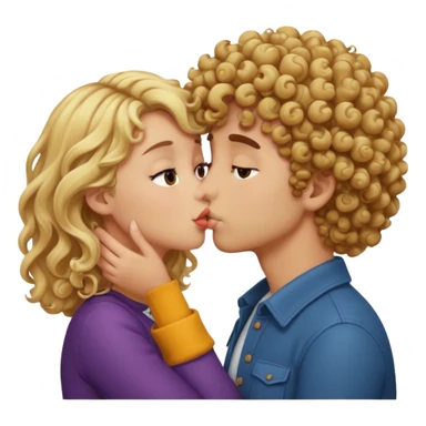 Brown curly haired boy kissing blonde girl sticker