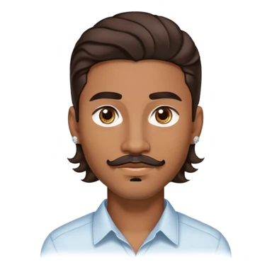 Young man with medium brown skin, mixed-race ethnicity, long wavy dark brown hair with a center part, mustache separated from goatee (no connection between them), medium brown eyes, diamond stud earrings in both ears, head only sticker