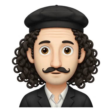 jewish jew man's face, wearing a tiny black kippah and 2 curly long hair strands near the ears, big nose, only face, no body, no mustache sticker