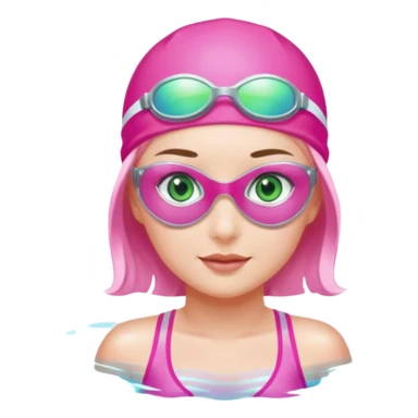 pretty girl with green eyes pink swim cap holographic swimming glasses and cute profesional swimmer pink swimsuit without her hair visible swimming sticker