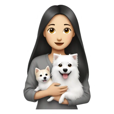 asian girl with Japanese spitz dog with heart sticker