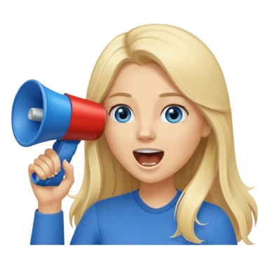  blue eyes blonde girl yelling into megaphone smiling long hair sticker