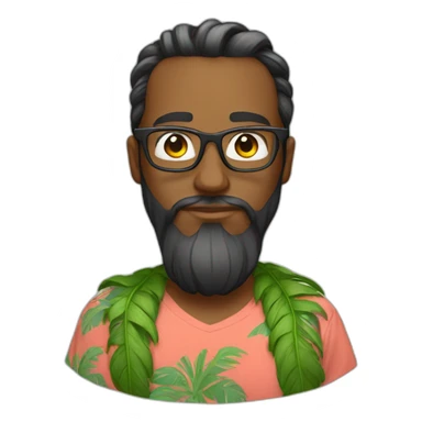 Backend developer with man bun glasses and Hawaiian t-shirt sticker