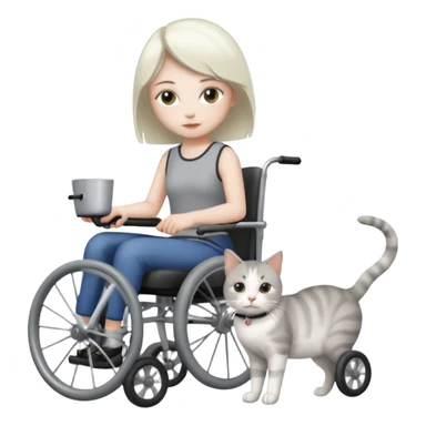disabled grey and white small cat using cat wheelchair sticker
