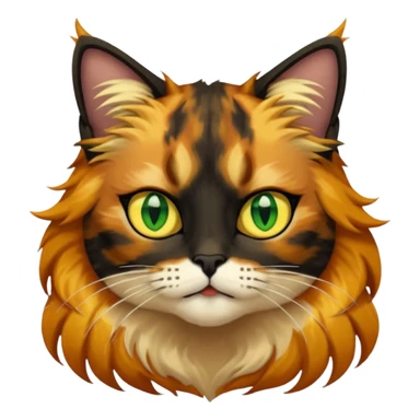 long hair tortoiseshell cat with a black face and yellow lightning mark above left eye sticker