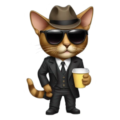 gangster-with-a-Abyssinian cat-gun-and-sunglasses-drinking-coffee sticker