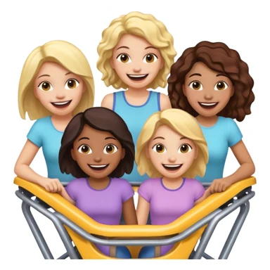 Créame una imagen do una atracción donde estén quatro chicas subidas sticker