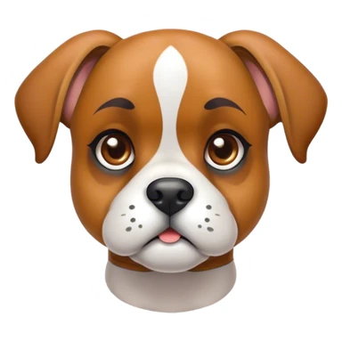 Cinematic Cute Fawn Boxer dog Portrait Emoji, Head tilted playfully and inquisitively, with a glossy fawn Fur highlighted by a white muzzle and chest, round, sparkling brown eyes filled with curiosity, Simplified yet irresistibly adorable features, highly detailed, glowing with a warm, friendly glow, high shine, affectionate and lively, stylized with a touch of whimsy, bright and endearing, soft glowing outline, capturing the essence of a mischievous yet loving pup, so playful it feels like it could bound out of the screen and into your arms! sticker