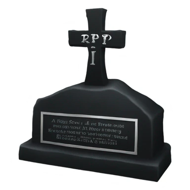 a black grave with the inscription R i P in silver sticker