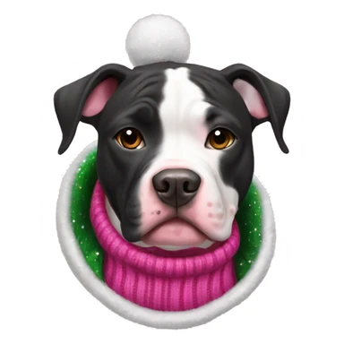 Black and white pitbull with pink Christmas sweater sticker