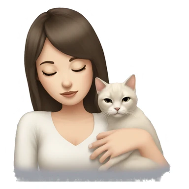 brunette white girl with bangs sleeping with her fluffy siamese cat sticker