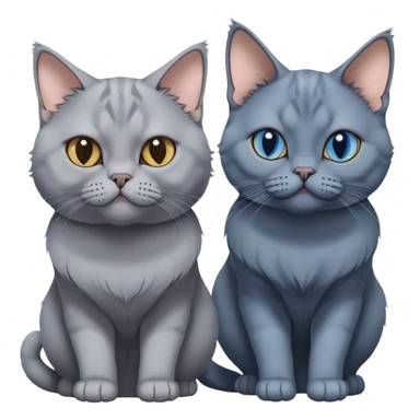 Three cat heads: British Shorthair Blue, with large cheeks, Maine Coon with fluffy fur and expressive eyes, Sphynx with smooth skin and prominent features, minimalistic, on a white background, no extra details. sticker