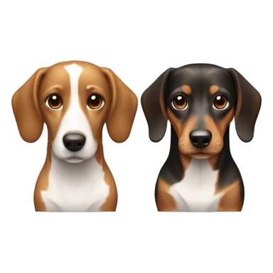 The dog on the right, a dachshund, features a smooth coat with a white body patterned with light brown patches and a brown head shaded with darker tones sticker