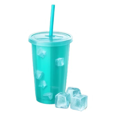 Realistic plastic cup and lid with Transluscent turquoise and large ice cubes inside and one straw through the top of the lid. sticker