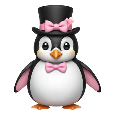 Create a penguin with a top hat and a cute pink bow on its stomach sticker