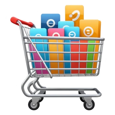 Digital shopping cart filled with online products, clean minimal UI design, smooth motion graphics animation, floating icons, modern style, dark background, cinematic lighting, seamless loop. sticker