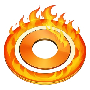 A CD disc with a fiery design, orange fire sticker