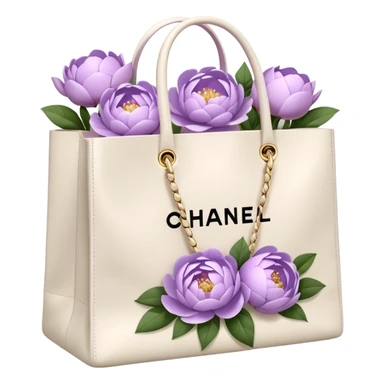 Realistic white chanel shopping bag with lilac peonies in it sticker