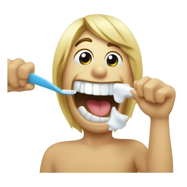 happy emoji brushing teeth sticker