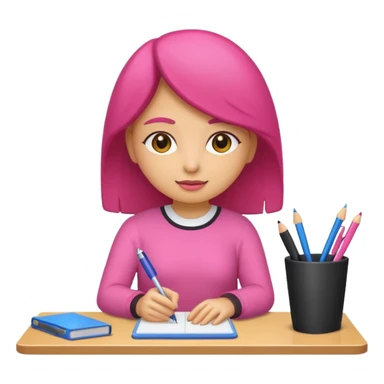 chica rosa pensando ideas con un escritorio sticker