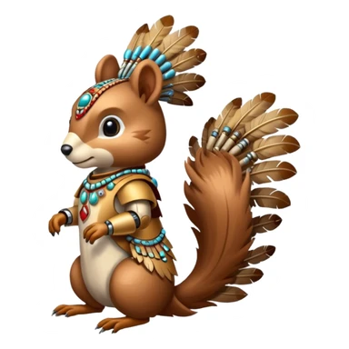 Full Robotic squirrel wearing native American regalia with feathers and beads sticker