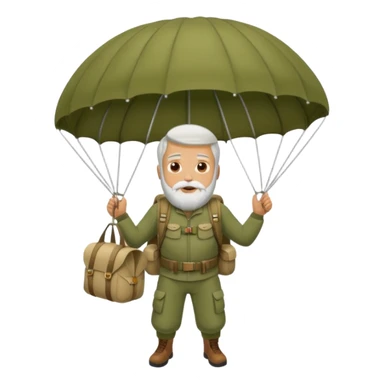 Man with a white beard in a khaki parachute sticker