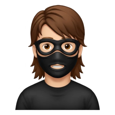 A guy with a brown mullet and a black mask over his mouth and nose sticker