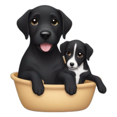 black dog breastfeeding puppies sticker
