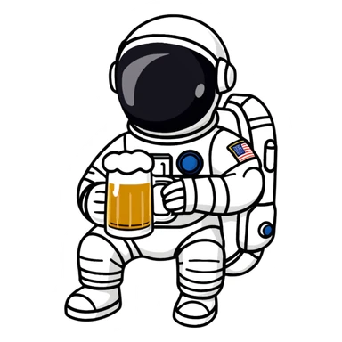 a full astronaut space suit with a pint of delicious beer inside it instead of a human, the glass of beer visible through the helmet sticker